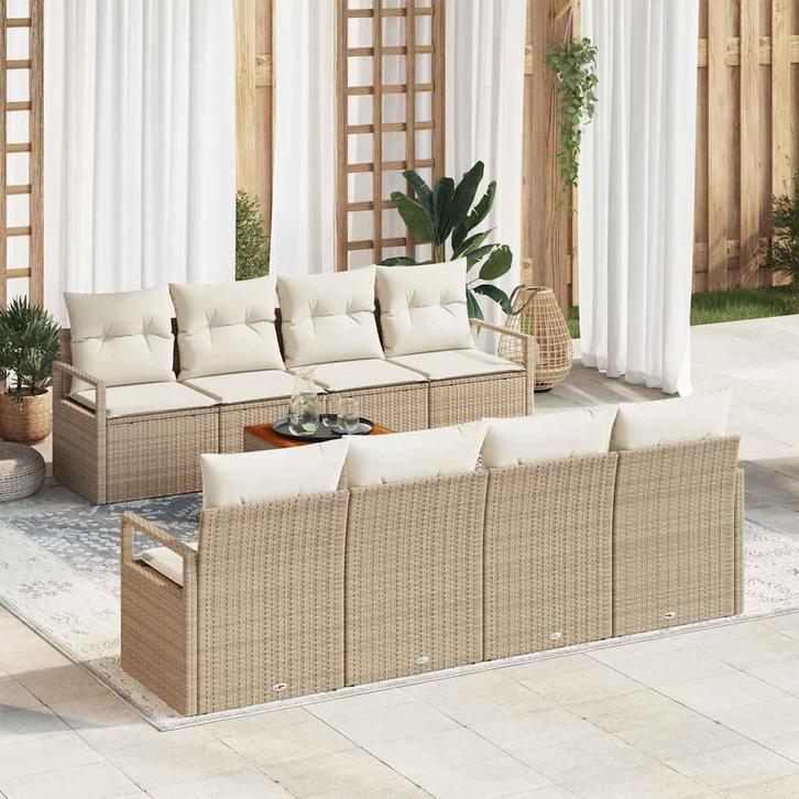 vidaXL Tuinbank Set met kussen 9 pcs Beige poly rattan, Tuin en Terras, Tuinsets en Loungesets, Nieuw, Verzenden