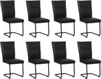 Set van 8 Zwarte leren   - poot rond zwart - Toledo Leer, Nieuw, Vijf, Zes of meer stoelen, Modern, Leer