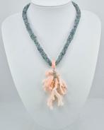 Koraal - Zilver - Halsketting - Rutielkwarts en koraal