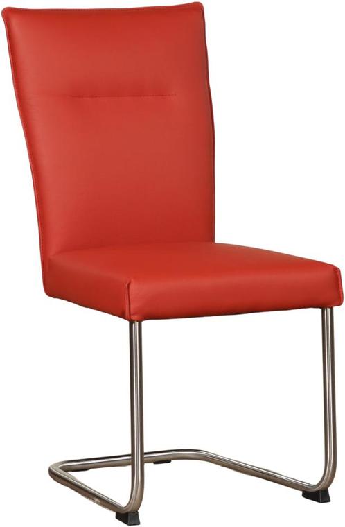 Rode leren industriële eetkamerstoel - poot rond inox -, Huis en Inrichting, Stoelen, Overige kleuren, Eén, Nieuw, Leer, Ophalen of Verzenden