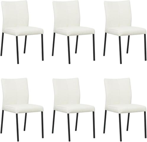 Set van 6 Gebroken witte leren moderne eetkamerstoelen -, Huis en Inrichting, Stoelen, Overige kleuren, Vijf, Zes of meer stoelen