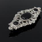Argent, Argent sterling 925, onyx noir et marcasite - Broche, Antiek en Kunst