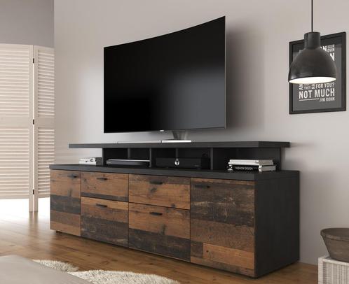 Meubella | TV-Meubel old wood 180x47x66 cm | Industrieel, Huis en Inrichting, Kasten |Televisiemeubels, 25 tot 50 cm, Nieuw, 150 tot 200 cm