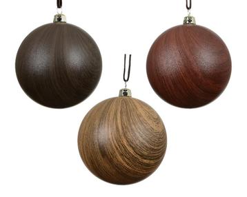 Luxe kerstballen 8 cm bruin mat houtlook onbreekbaar set 3