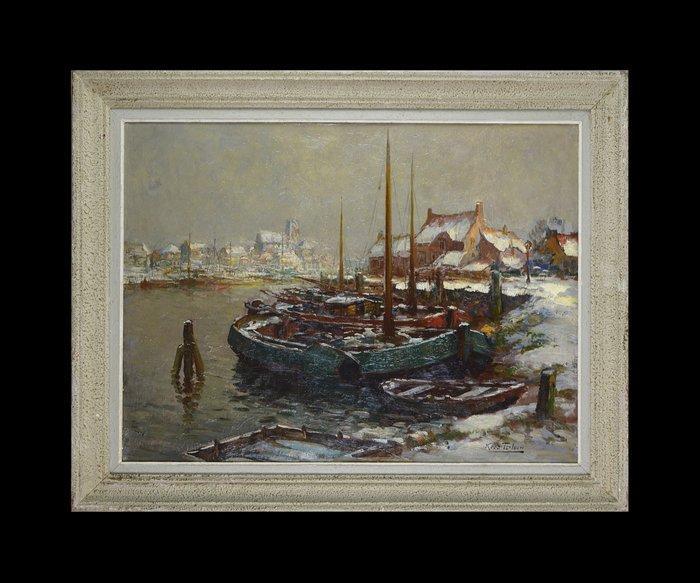 Kees Terlouw (1890-1948) - Port sous la neige, Antiek en Kunst, Kunst | Schilderijen | Klassiek