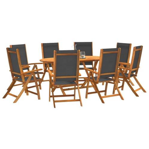 vidaXL 9-delige Tuinset massief acaciahout en textileen, Tuin en Terras, Tuinsets en Loungesets, Tuinset, Nieuw, Verzenden