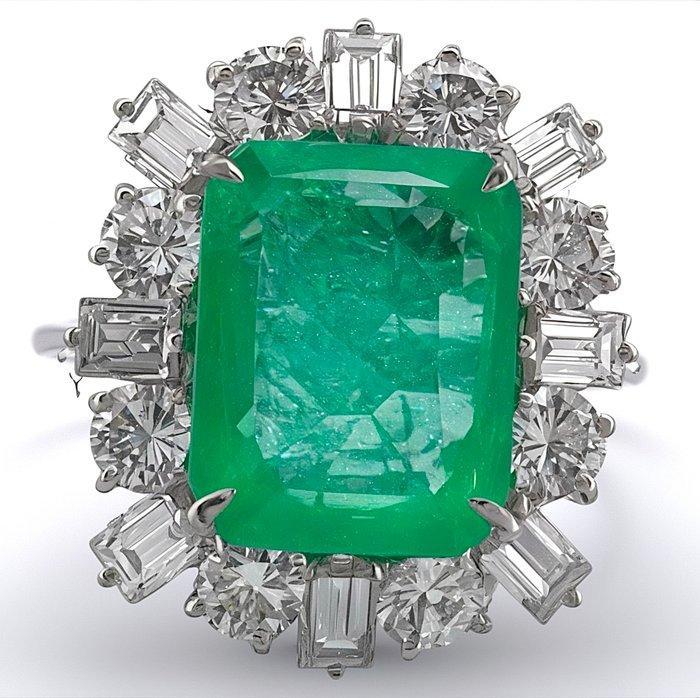 Bague - 18 carats Or blanc Émeraude - Diamant, Bijoux, Sacs & Beauté, Bagues