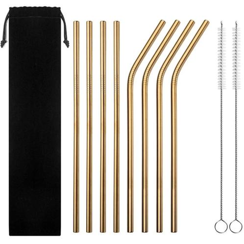 Set van 8 herbruikbare rietjes - 4 recht 4 gebogen - 21 cm -, Huis en Inrichting, Keuken | Bestek, Verzenden