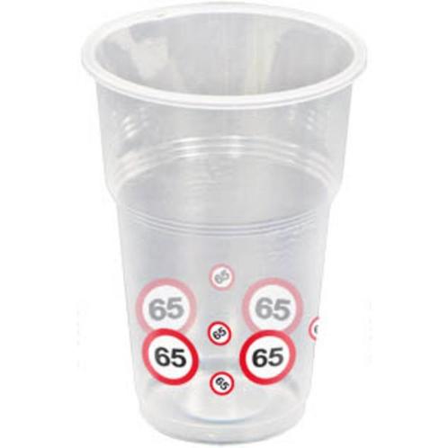 Bekers 65 Jaar Verkeersbord Plastic 350ml 8st, Hobby en Vrije tijd, Feestartikelen, Nieuw, Verzenden