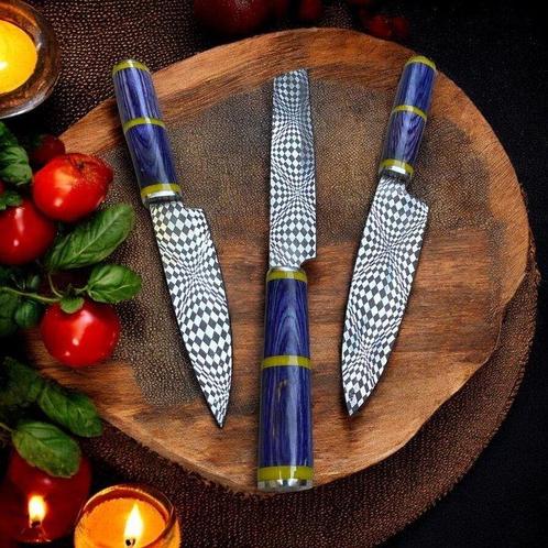 Kitchen knife - D2 Tool Steel with Geometrical Pattern,, Antiek en Kunst, Antiek | Keukengerei
