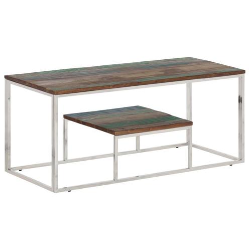 vidaXL Table basse argentÃ© acier inoxydable/bois massif, Huis en Inrichting, Tafels | Salontafels, Verzenden