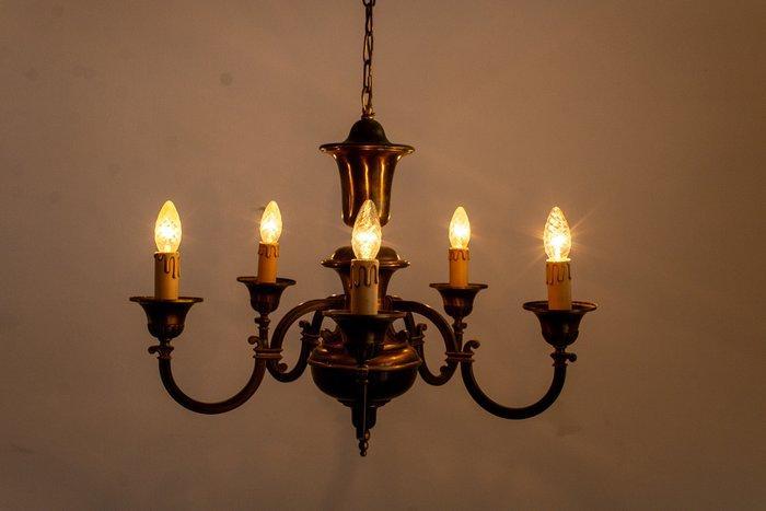 Kroonluchter - Chandeliers - Messing, Hout - 5, Antiek en Kunst, Curiosa en Brocante