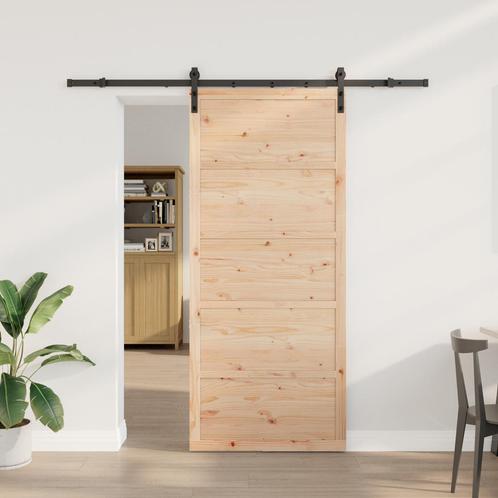 vidaXL Schuifdeur Bruin 90 x 208 cm Massief grenenhout, Doe-het-zelf en Bouw, Deuren en Vliegenramen, Nieuw, Verzenden