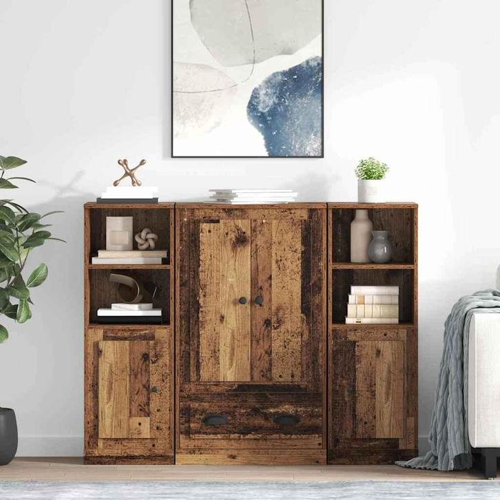 vidaXL Highboard met lade 3 pcs Oud Hout Bewerkt hout, Huis en Inrichting, Kasten | Dressoirs, Nieuw, Verzenden