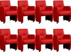 Set van 8 Rode leren moderne eetkamerfauteuils - Toledo Leer, Huis en Inrichting, Stoelen, Overige kleuren, Nieuw, Leer, Ophalen of Verzenden