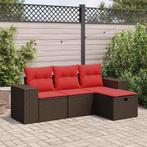 vidaXL 4-delige Loungeset met kussens poly rattan bruin, Verzenden, Nieuw, Loungeset