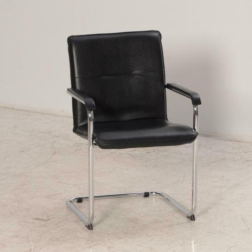 Frontseat vergaderstoel, zwart skai leder, sledeframe, Huis en Inrichting, Stoelen, Gebruikt, Ophalen of Verzenden