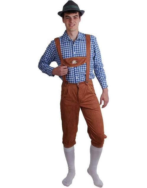 Tirolbroek lederhosen Lichtbruin, Hobby en Vrije tijd, Feestartikelen, Ophalen of Verzenden