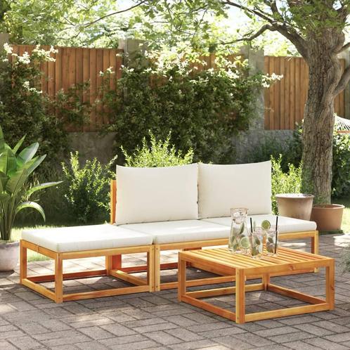 vidaXL 4-delige tuinbankset met kussens acaciahout & rotan, Tuin en Terras, Tuinsets en Loungesets, Nieuw, Verzenden