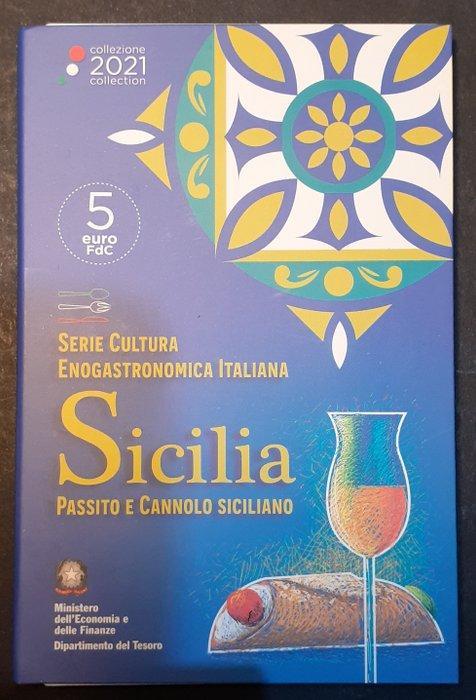 Italië. 5 Euro 2021 Emilia-Romagna + Sicilia (2 coins), Postzegels en Munten, Munten | Europa | Niet-Euromunten