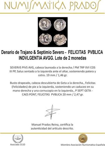 Empire romain. Trajano & Septimio Severo. Denarius FELICITAS