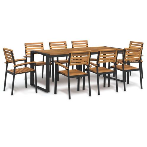 vidaXL 9-delige Tuinset massief acaciahout en metaal, Tuin en Terras, Tuinsets en Loungesets, Tuinset, Nieuw, Verzenden
