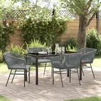 vidaXL Tuin Eettafel Set met kussen 5 pcs Grijs Gepoedercoat, Verzenden, Nieuw
