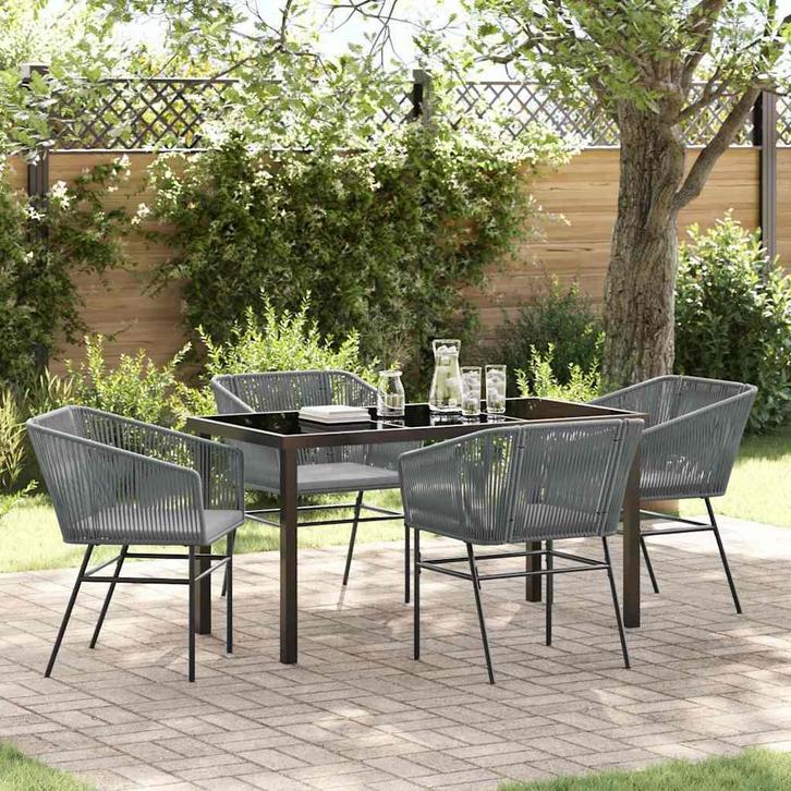 vidaXL Tuin Eettafel Set met kussen 5 pcs Grijs Gepoedercoat, Tuin en Terras, Tuinsets en Loungesets, Nieuw, Verzenden