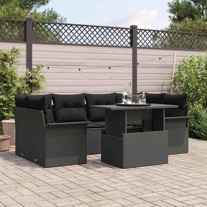 vidaXL Tuinbank Set met kussen met opslag 7 pcs Zwart Poly, Tuin en Terras, Tuinsets en Loungesets, Nieuw, Verzenden