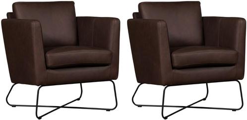 Set van 2 Leren design fauteuils - Echt leer, Modern,, Huis en Inrichting, Fauteuils, 75 tot 100 cm, 75 tot 100 cm, Nieuw, Leer