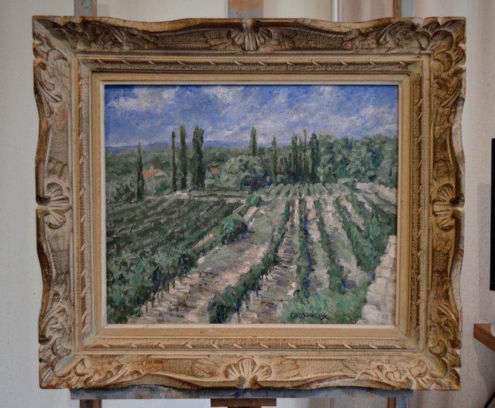 Chris van Dijk (1952) - Impressionist  Village Crozes –, Antiek en Kunst, Kunst | Schilderijen | Klassiek