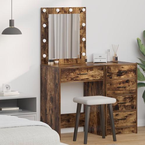vidaXL Kaptafel met LED-verlichting - Gerookt Eiken, Huis en Inrichting, Tafels | Kaptafels, Nieuw, Verzenden