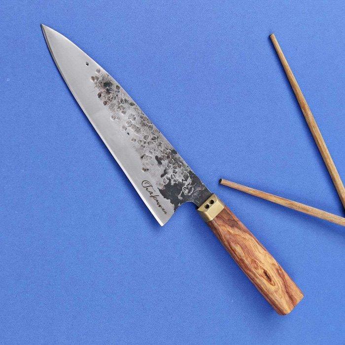 Keukenmes - R614 - Olive - Italië - Geëtste chef’s Gyuto mes, Antiquités & Art, Antiquités | Ustensiles de cuisine