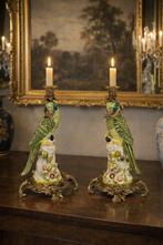 Kandelaar (2) - Porselein, Brons - Exclusief paar papegaaien, Antiek en Kunst