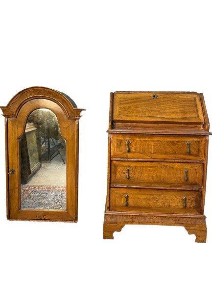 Vitrinekast - Wortelnotenhout - Secretarissendesk, Antiquités & Art, Antiquités | Autres Antiquités