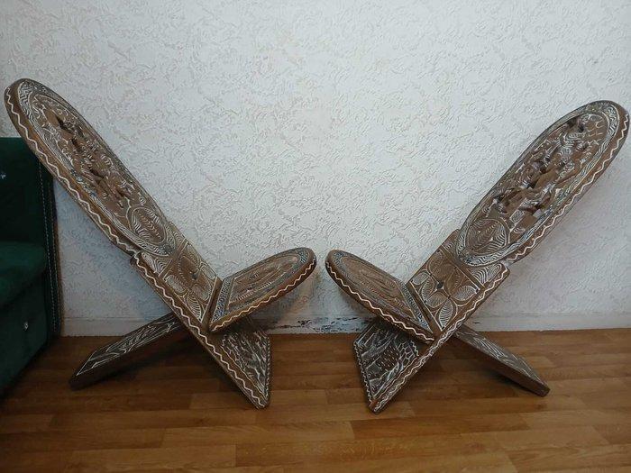 royaume bamoun - Stoel (2) - Side Stoel - Hout, Brons -, Antiek en Kunst, Kunst | Niet-Westerse kunst