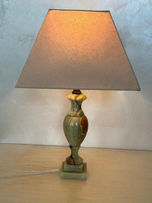 Tischlampe aus Onyx mit eckigem Stoffschirm, Mid-Century, Antiek en Kunst, Curiosa en Brocante