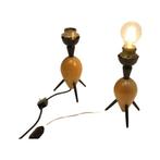 Vintage Teakhouten Tafellampjes Op 3 Pootjes