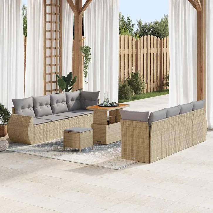 vidaXL Tuinbank Set met opslag 11 pcs Beige Poly rattan, Jardin & Terrasse, Ensembles de jardin, Envoi