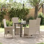 vidaXL Tuin Eettafel Set met kussen 5 pcs Beige poly rattan, Verzenden