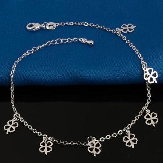 Fako Bijoux - Enkelbandje Verzilverd - Klavertje Vier Open -, Handtassen en Accessoires, Enkelbandjes en Enkelkettinkjes, Verzenden