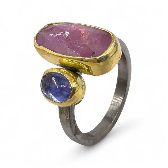 Zonder Minimumprijs - Ring Zilver - 4.07ct. tw. Robijn -, Handtassen en Accessoires, Ringen