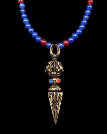 Robijn, saffier - Boeddhistische ketting - Phurba -