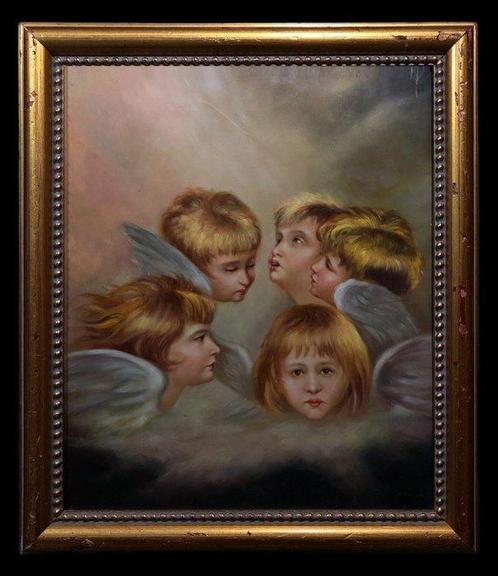 École Européene (XX) - Têtes dAnges (Daprès Sir Joshua, Antiek en Kunst, Kunst | Schilderijen | Klassiek