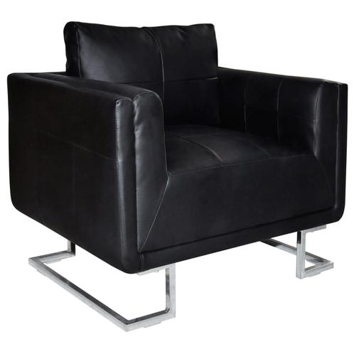 vidaXL Fauteuil met verchroomde poten kubus kunstleer zwart, Huis en Inrichting, Fauteuils, Nieuw, Verzenden