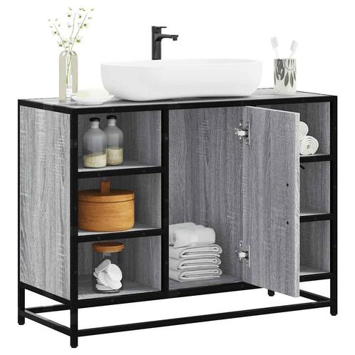 vidaXL Wastafelkast 80x33x60 cm bewerkt hout grijs sonoma, Huis en Inrichting, Badkamer | Badkamermeubels, Nieuw, Verzenden