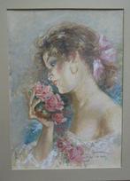 Aleardo Villa (1865-1906) - Ritratto di giovane donna tra le, Antiek en Kunst