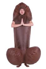 KIMU® Opblaas Kostuum Penis Donkerbruin Opblaasbaar Pak Peni, Ophalen of Verzenden, Nieuw