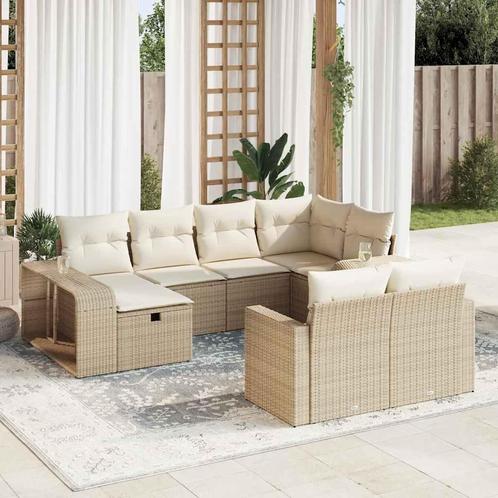 vidaXL 10-delige Loungeset met kussens poly rattan beige, Tuin en Terras, Tuinsets en Loungesets, Loungeset, Nieuw, Verzenden