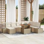 vidaXL 9-delig tuin eettafelset met kussens beige poly, Verzenden, Nieuw